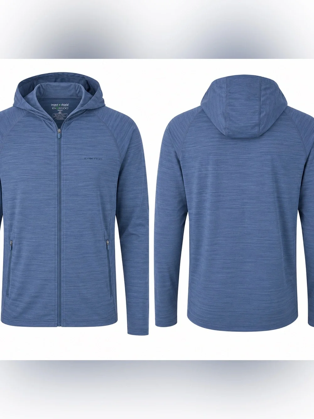 ExOfficio Insect Shield Hooded Jacket Mens Medium Blue Full Zip Hiking Travel